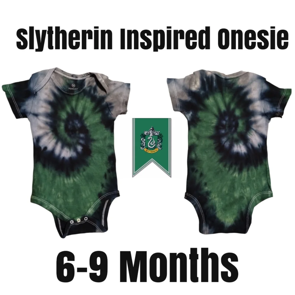 Slytherin Inspired 6-9 Months Tie Dye Spiral Onesie - Picture 2 of 5